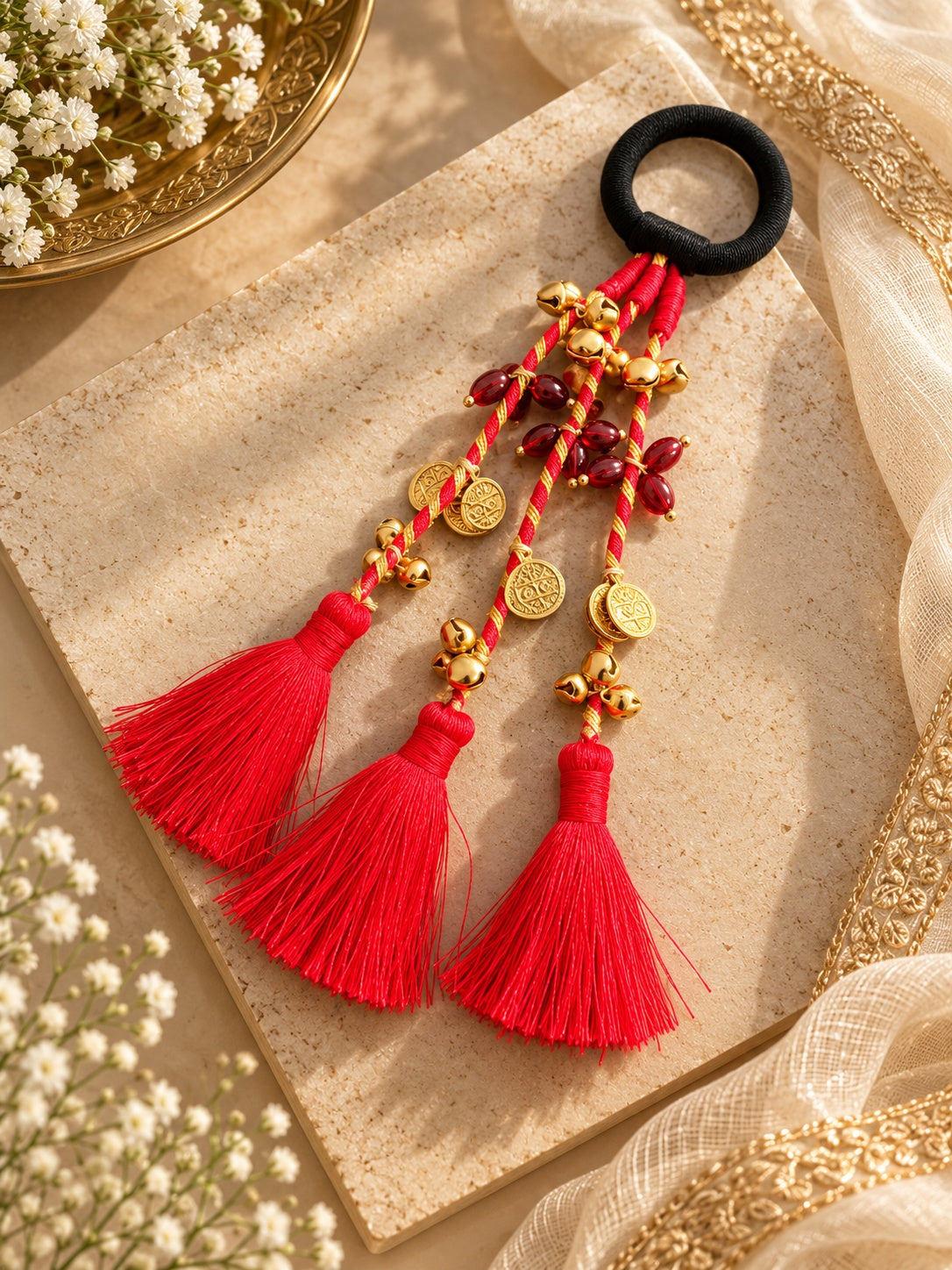 Boho red hairtie