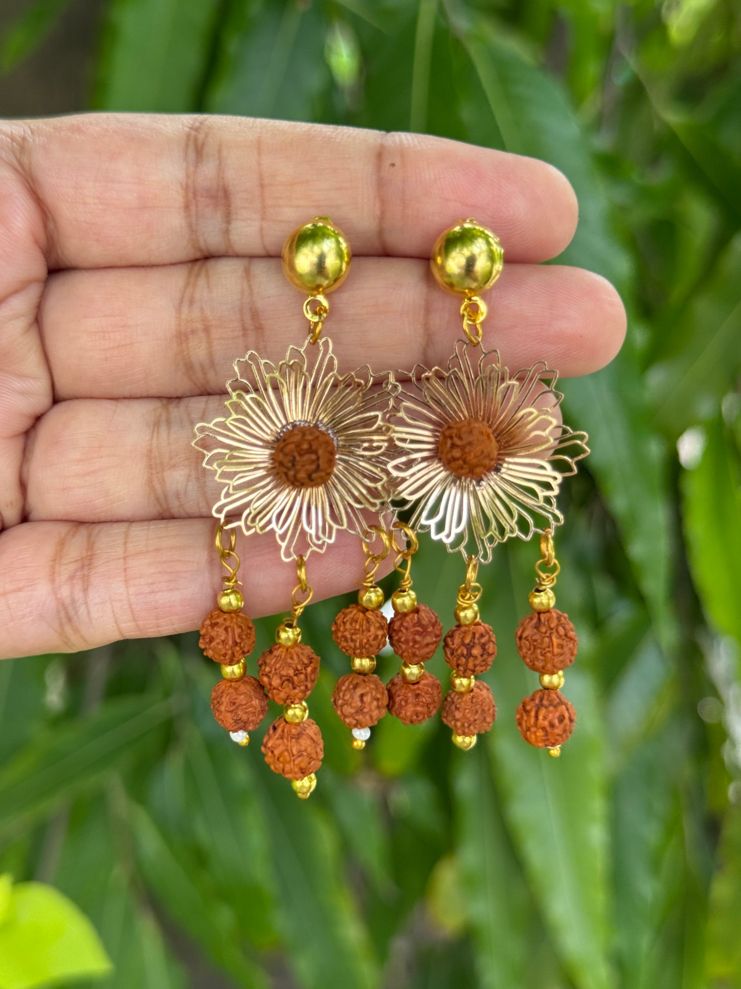 Floral rudraksh earrings