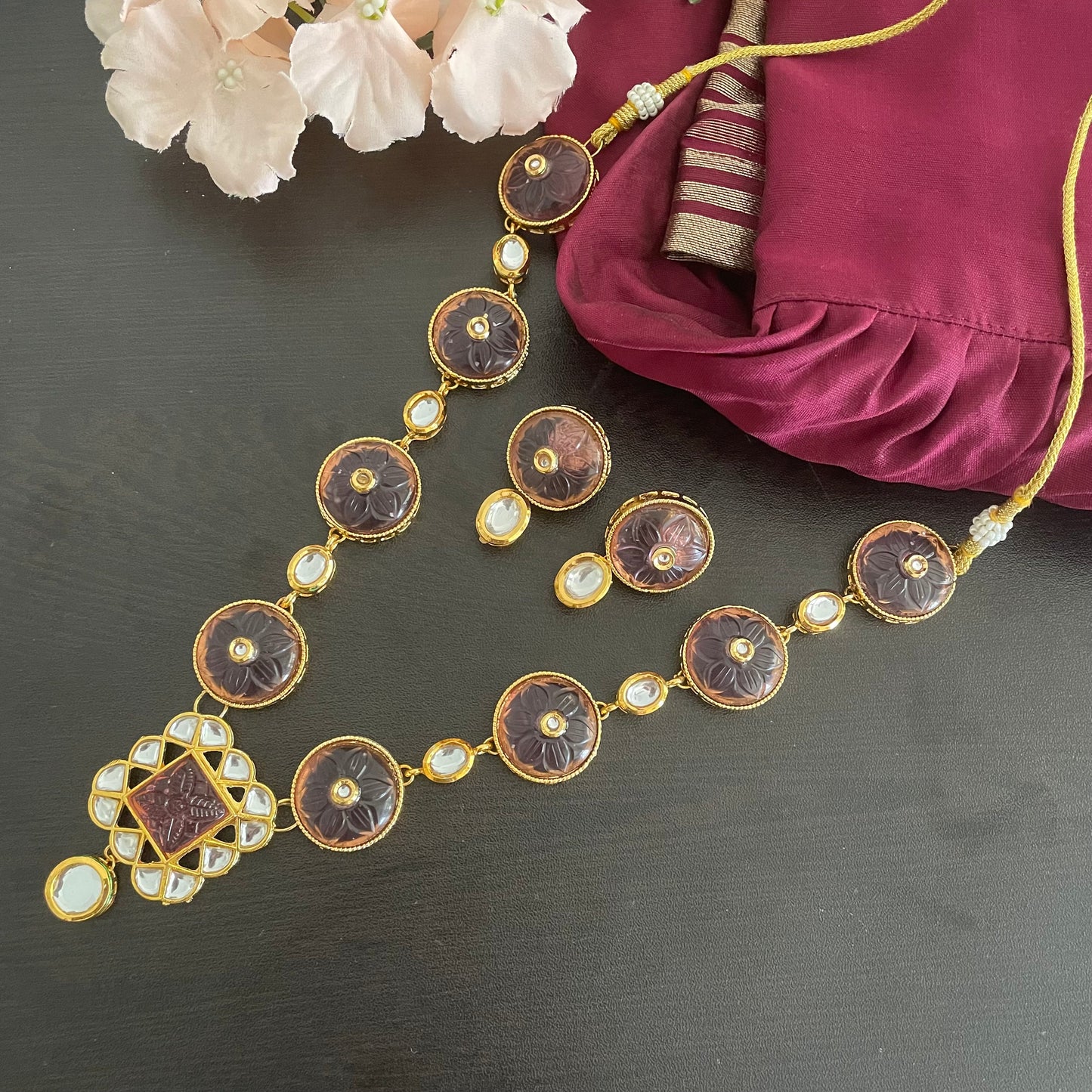 Mauve magic kundan necklace