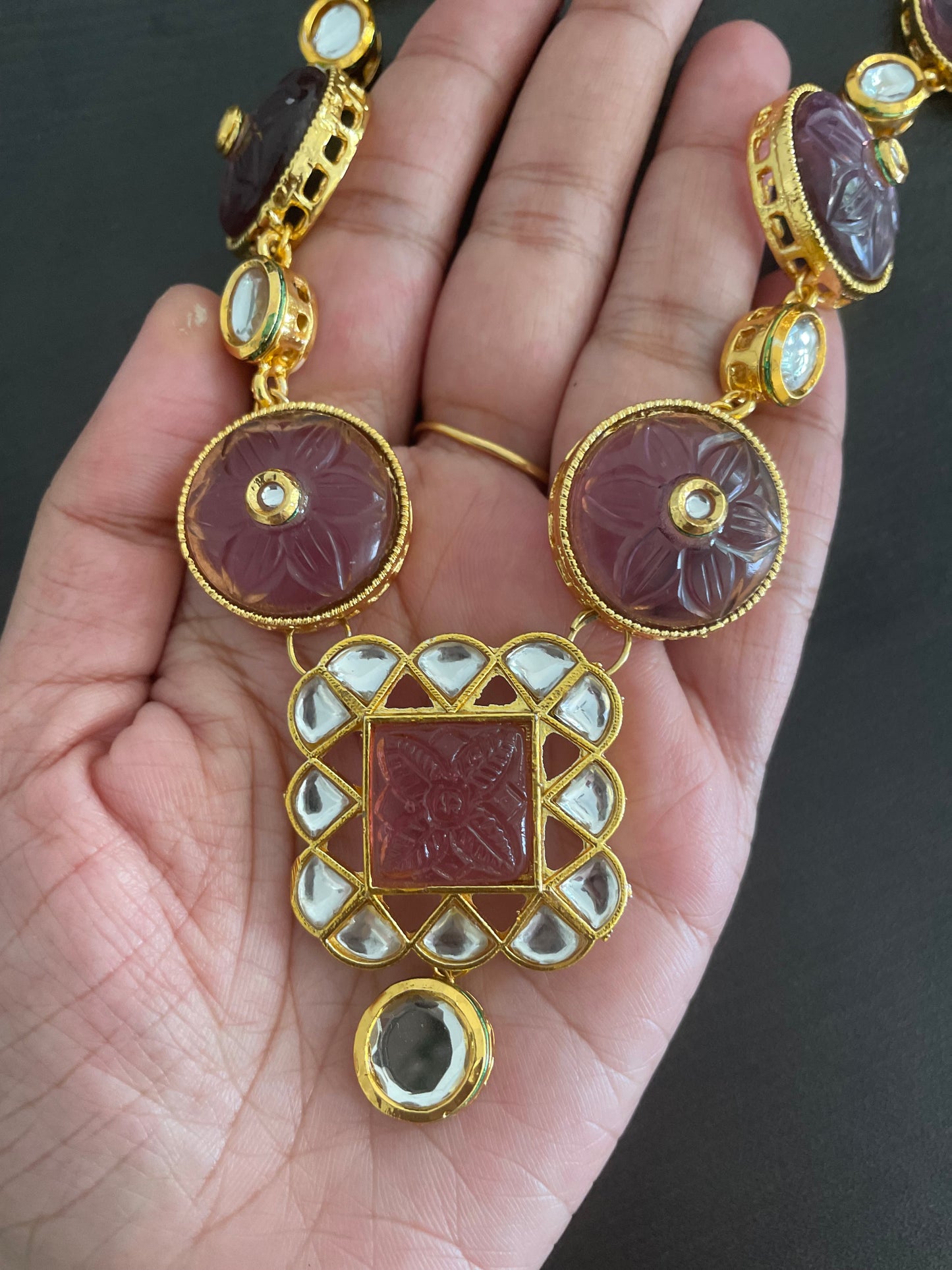 Mauve magic kundan necklace