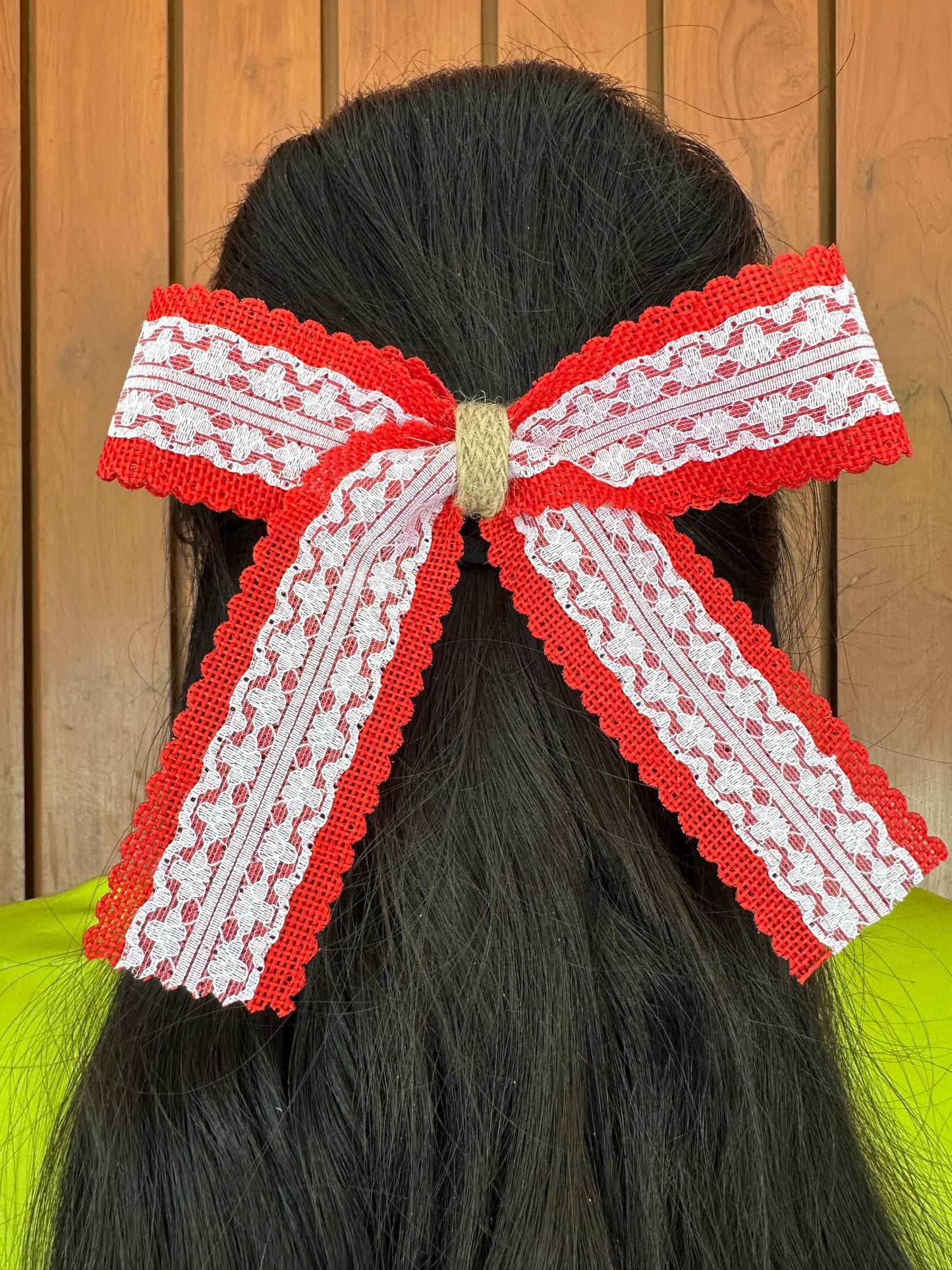 Red jute hairbow