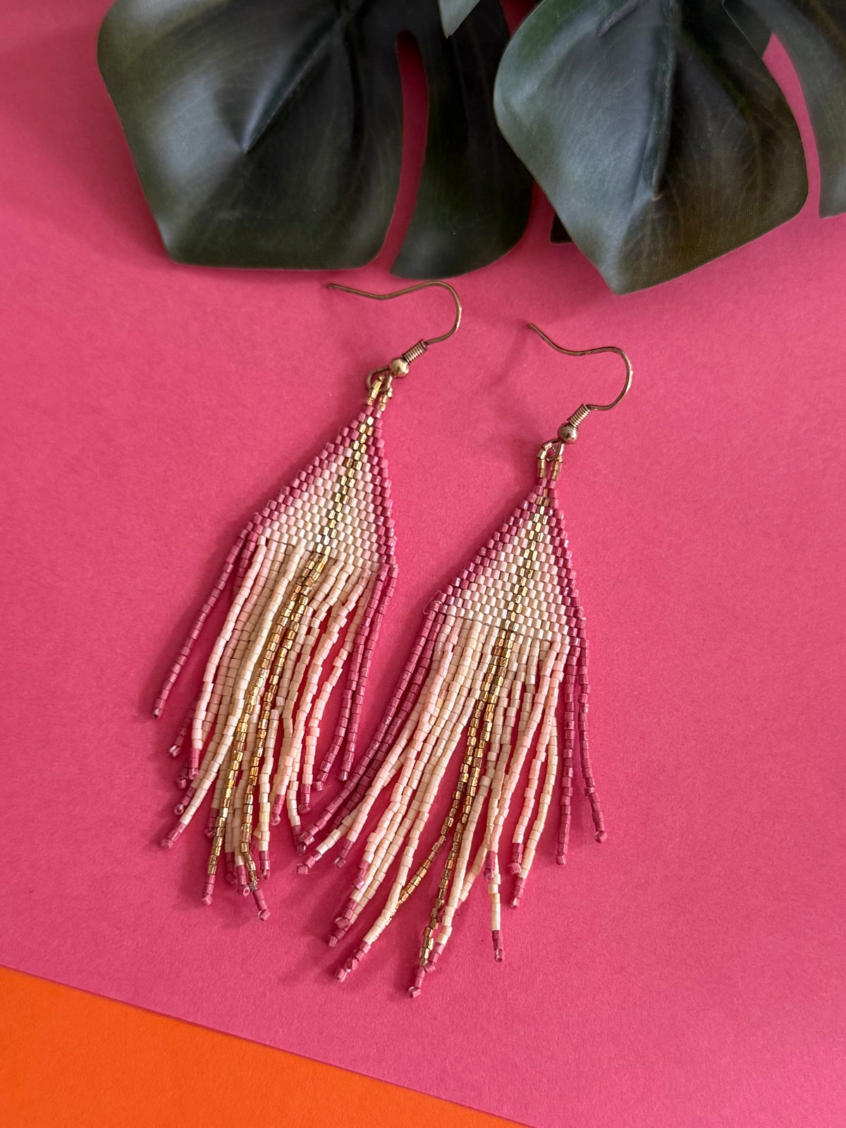 Pink love beaded earrings