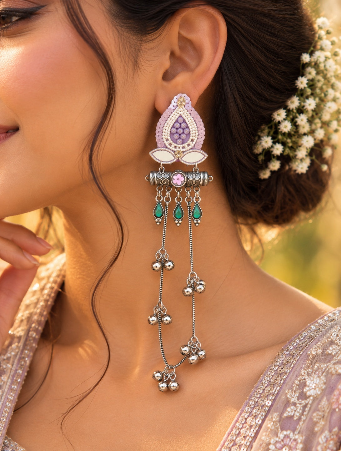 Purple saga oxidized statement earrings