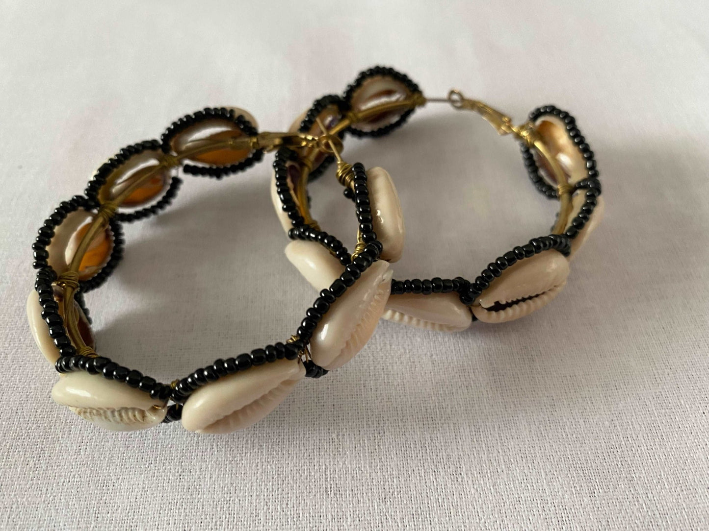 Black beaded shell hoops - Kalakari