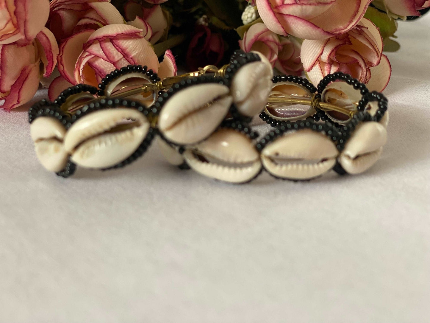 Black beaded shell hoops - Kalakari