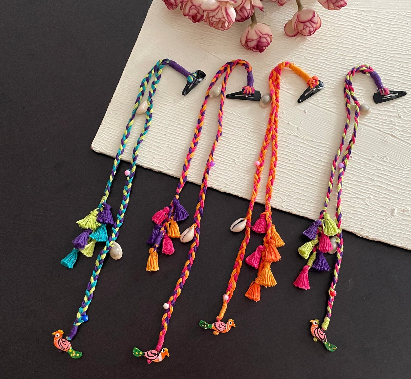 Boho mini tassels peacock hair clip - Kalakari