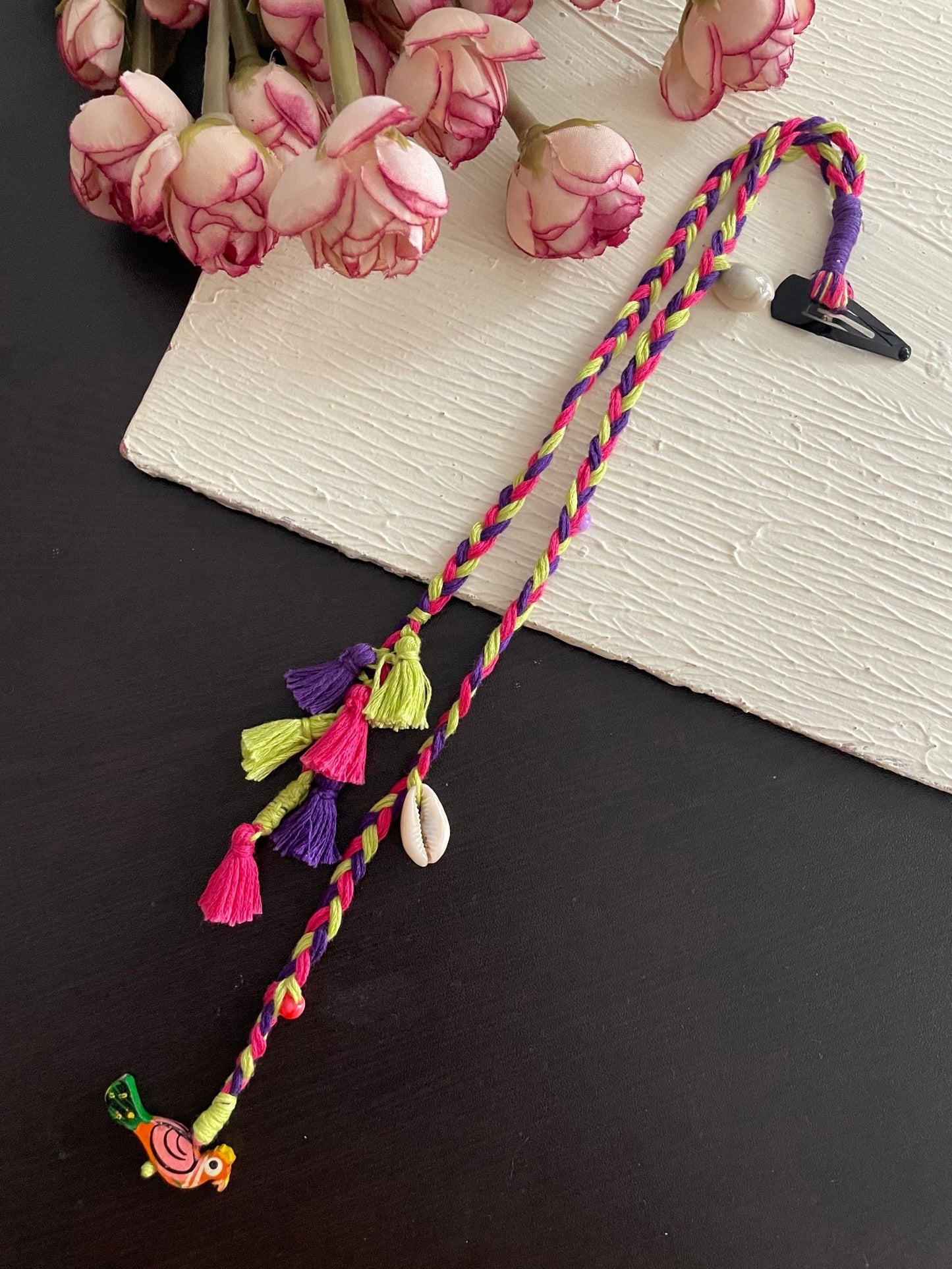 Boho mini tassels peacock hair clip - Kalakari