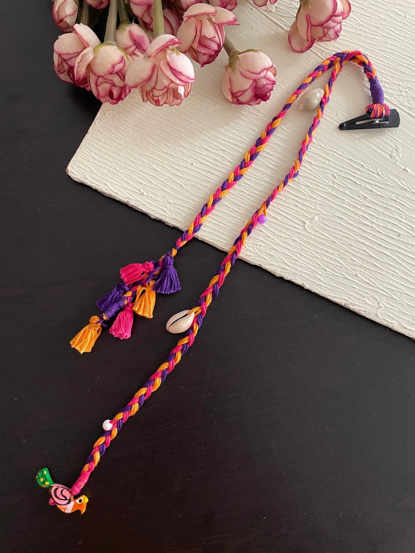 Boho mini tassels peacock hair clip - Kalakari