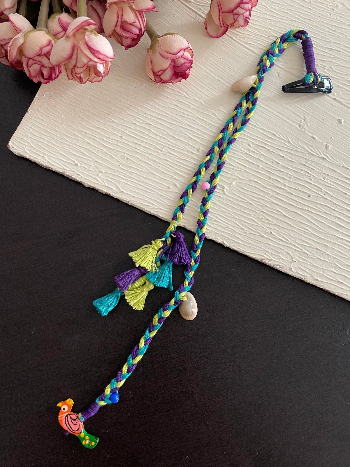 Boho mini tassels peacock hair clip - Kalakari