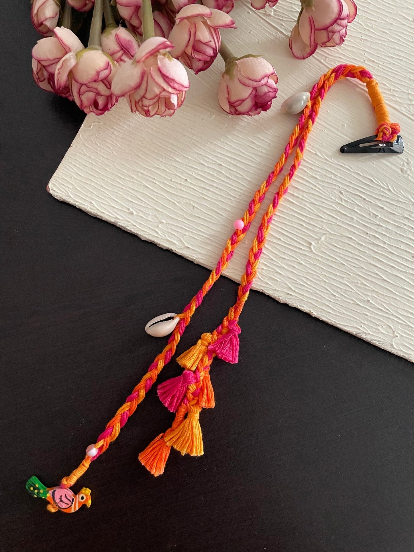 Boho mini tassels peacock hair clip - Kalakari