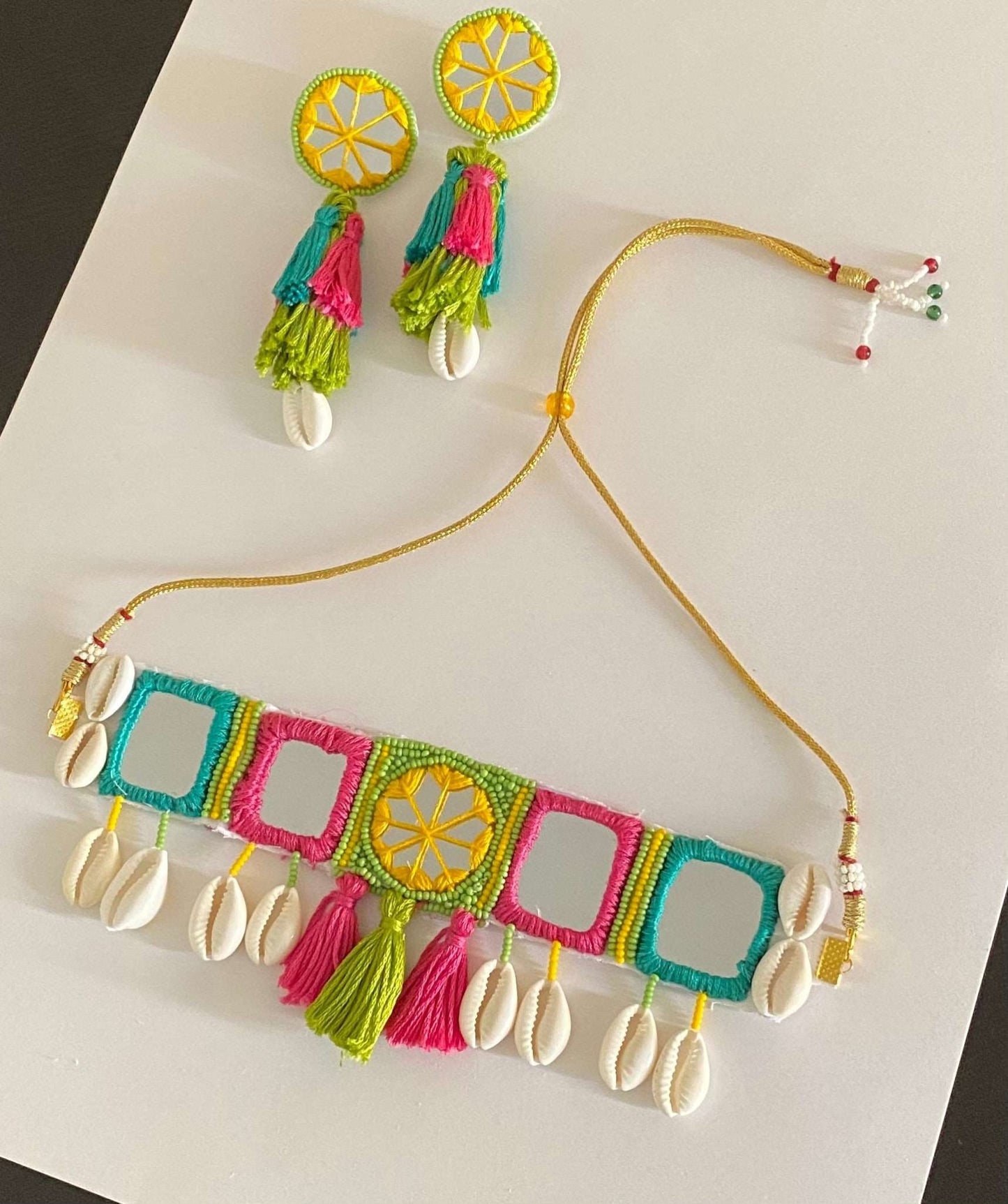 Boho mirror work choker and earrings - Kalakari