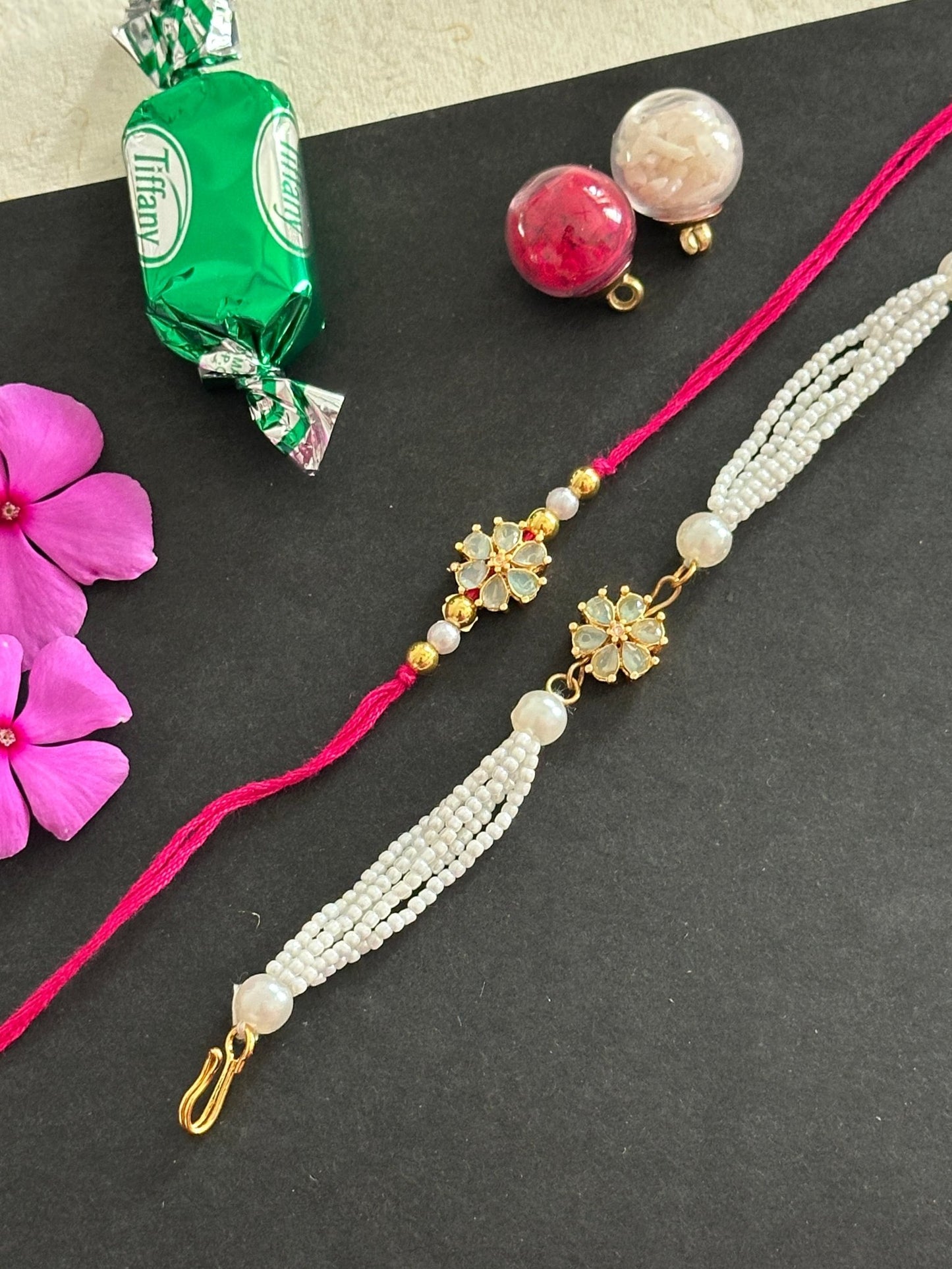 Floral kundan rakhi and lumba - Kalakari