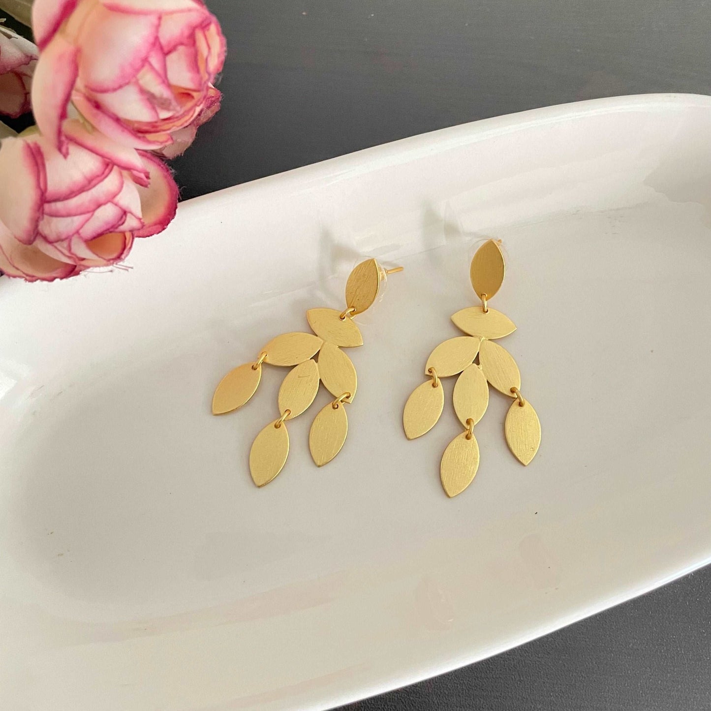 Golden Dainty floral danglers - Kalakari