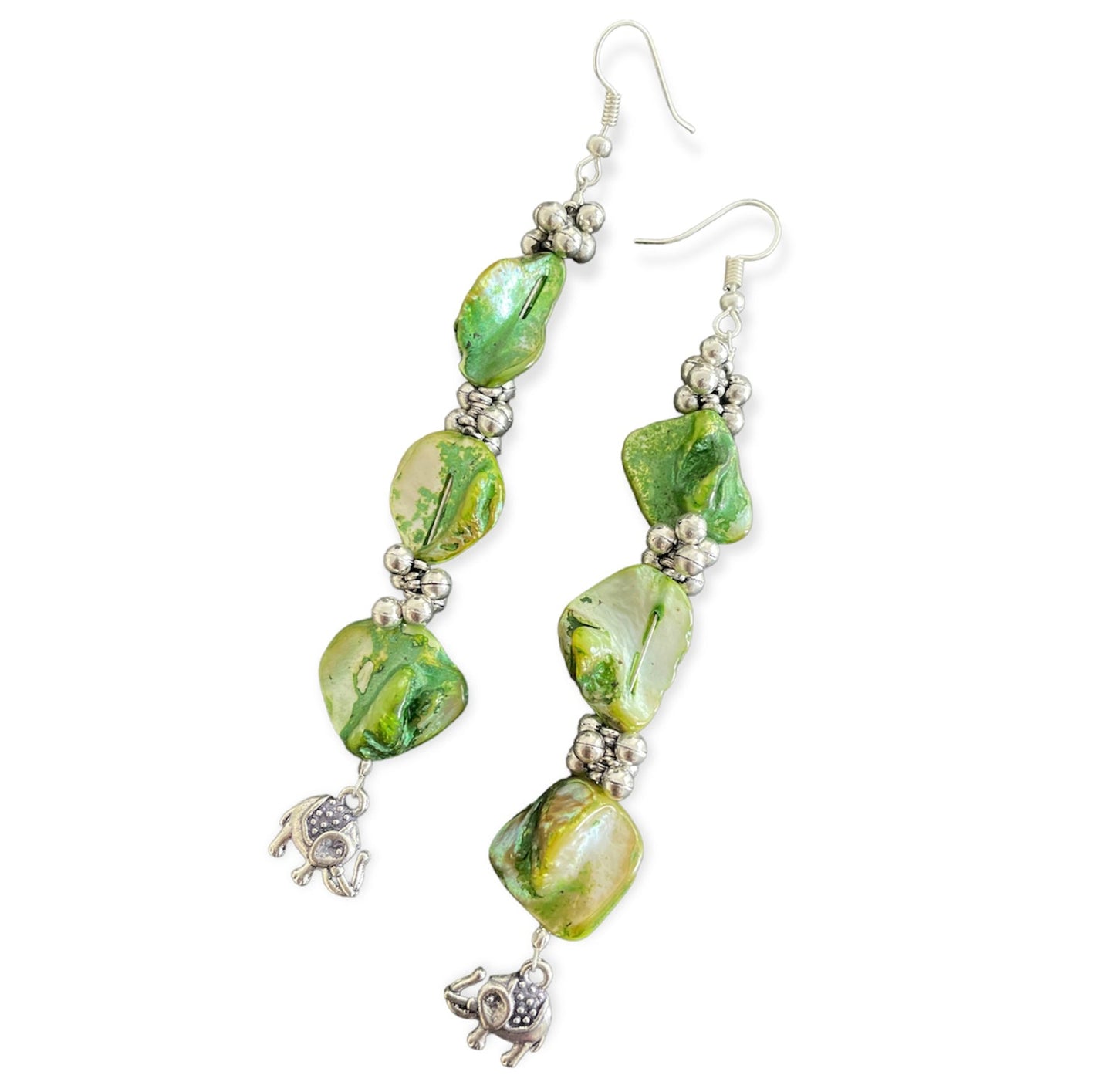 Green and silver MOP danglers - Kalakari