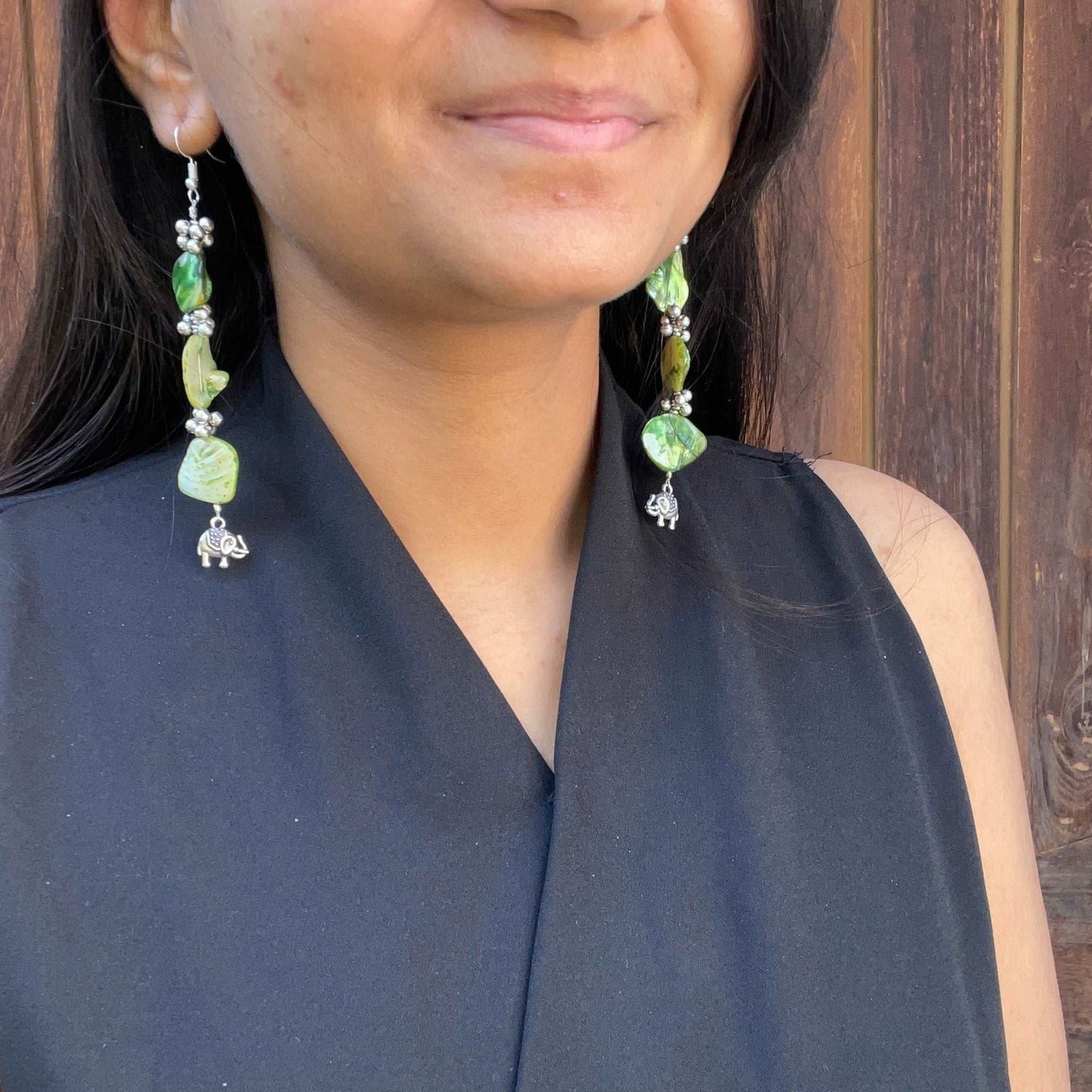 Green and silver MOP danglers - Kalakari