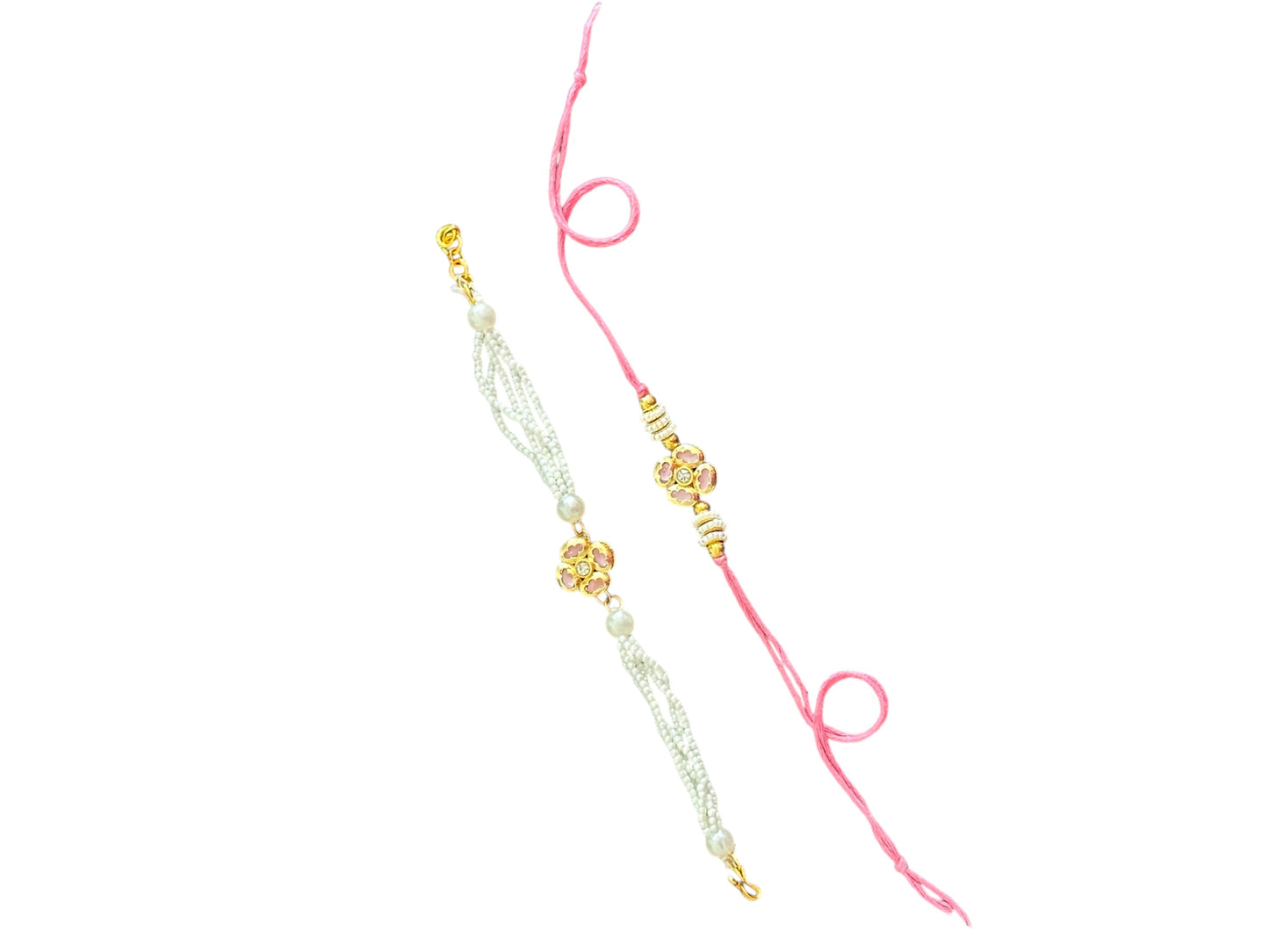 Pink floral kundan rakhi and lumba
