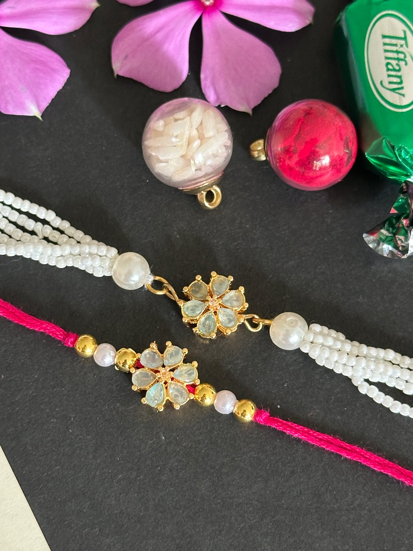 Set of 3 kundan rakhi and lumba