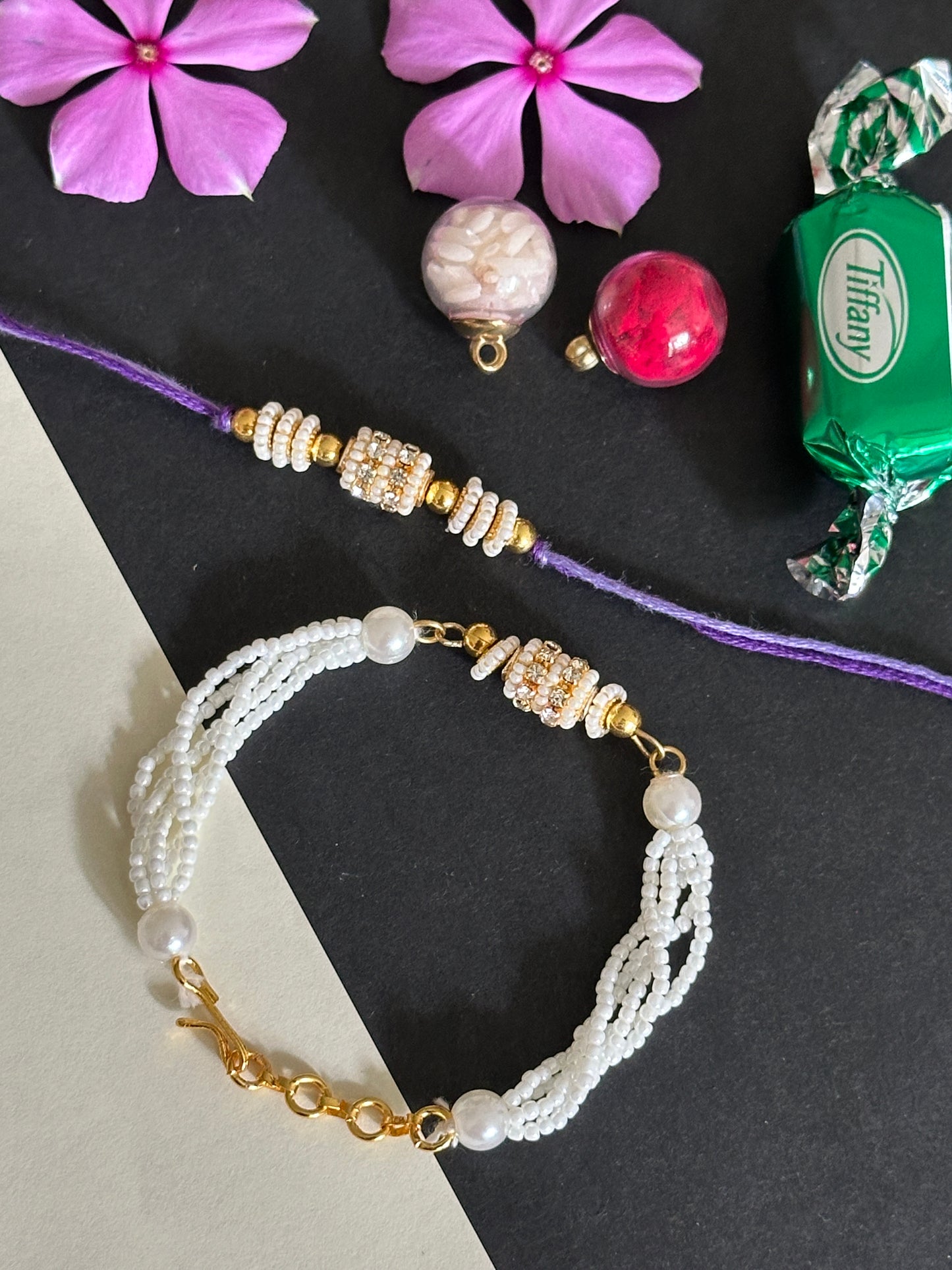 Set of 3 kundan rakhi and lumba