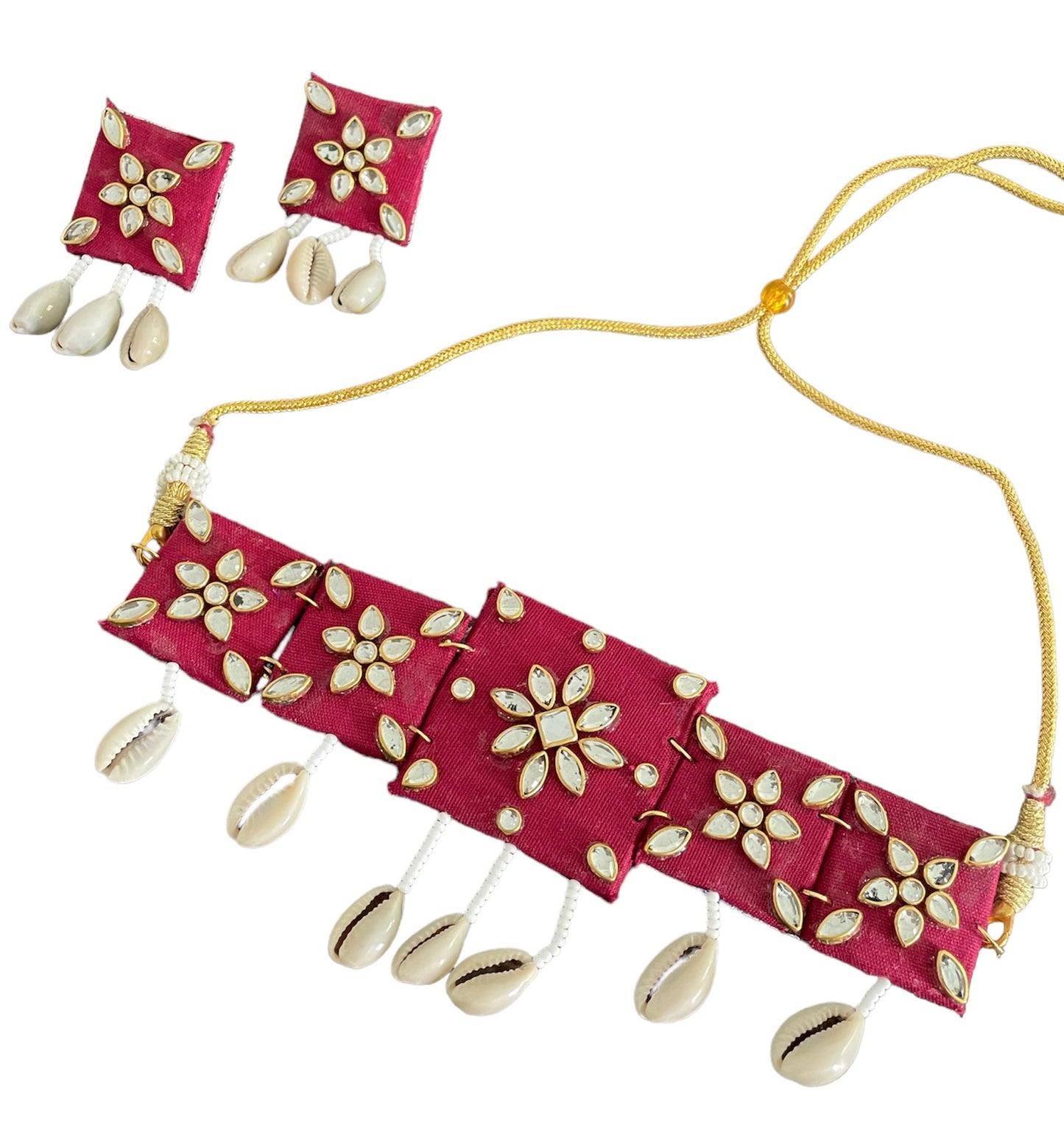 Maroon mini kundan choker set with shell details - Kalakari