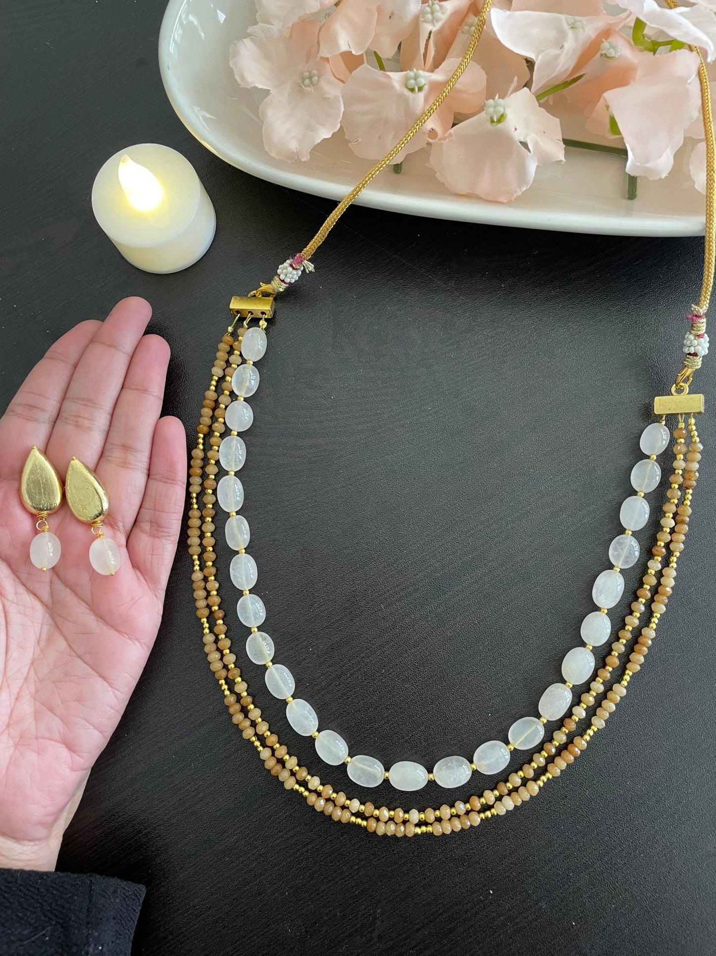 Opal and onyx layered necklace - Kalakari