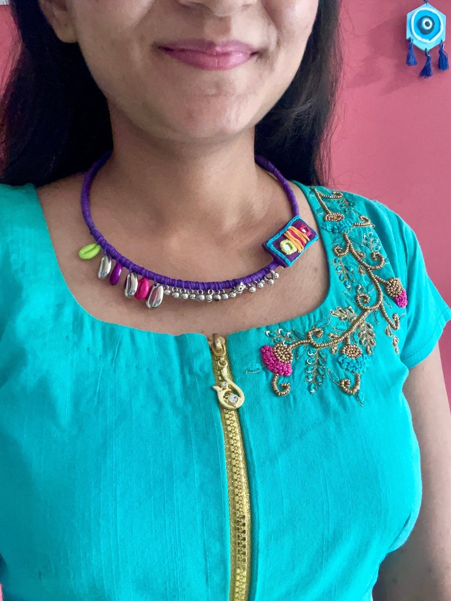 Purple saga hasli and earrings - Kalakari