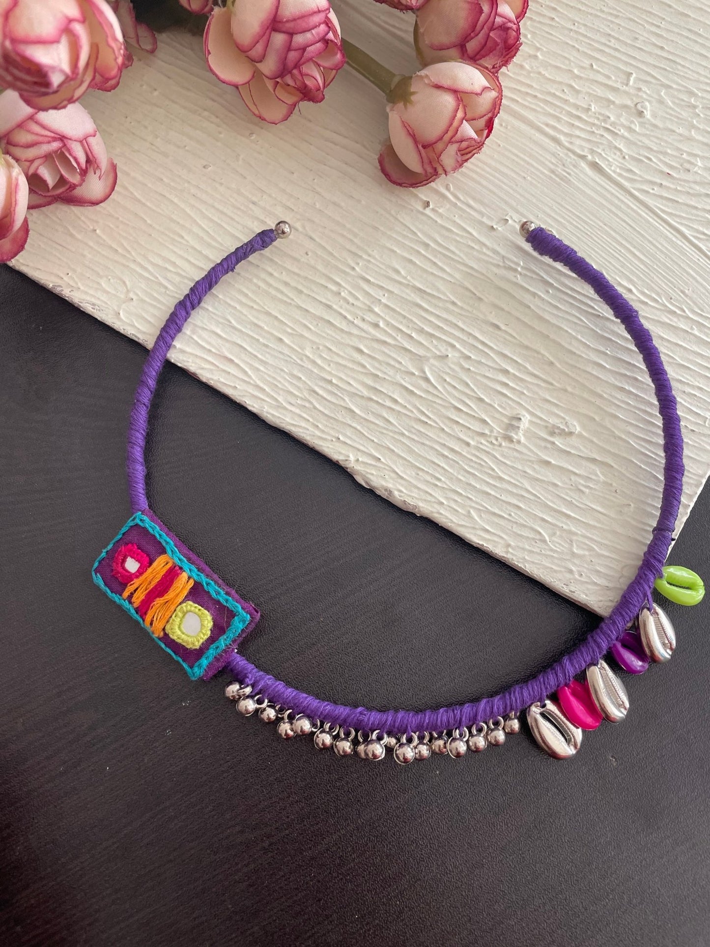 Purple saga hasli and earrings - Kalakari