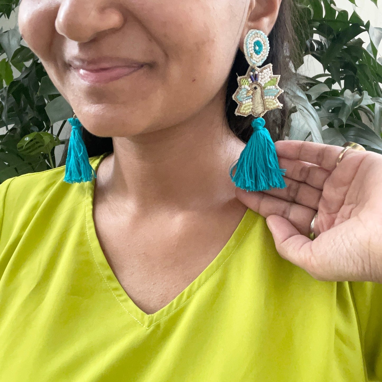 Quirky zardosi work peacock danglers - Kalakari