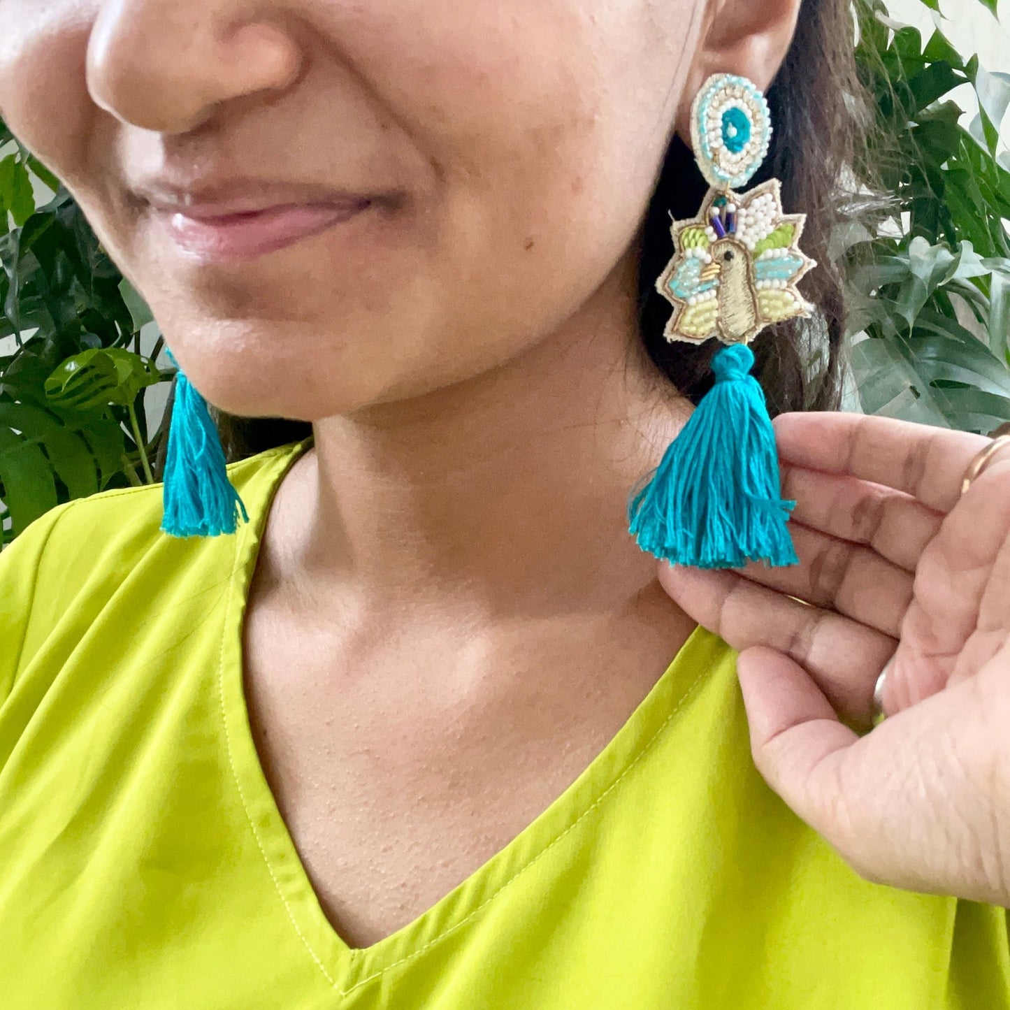 Quirky zardosi work peacock danglers - Kalakari