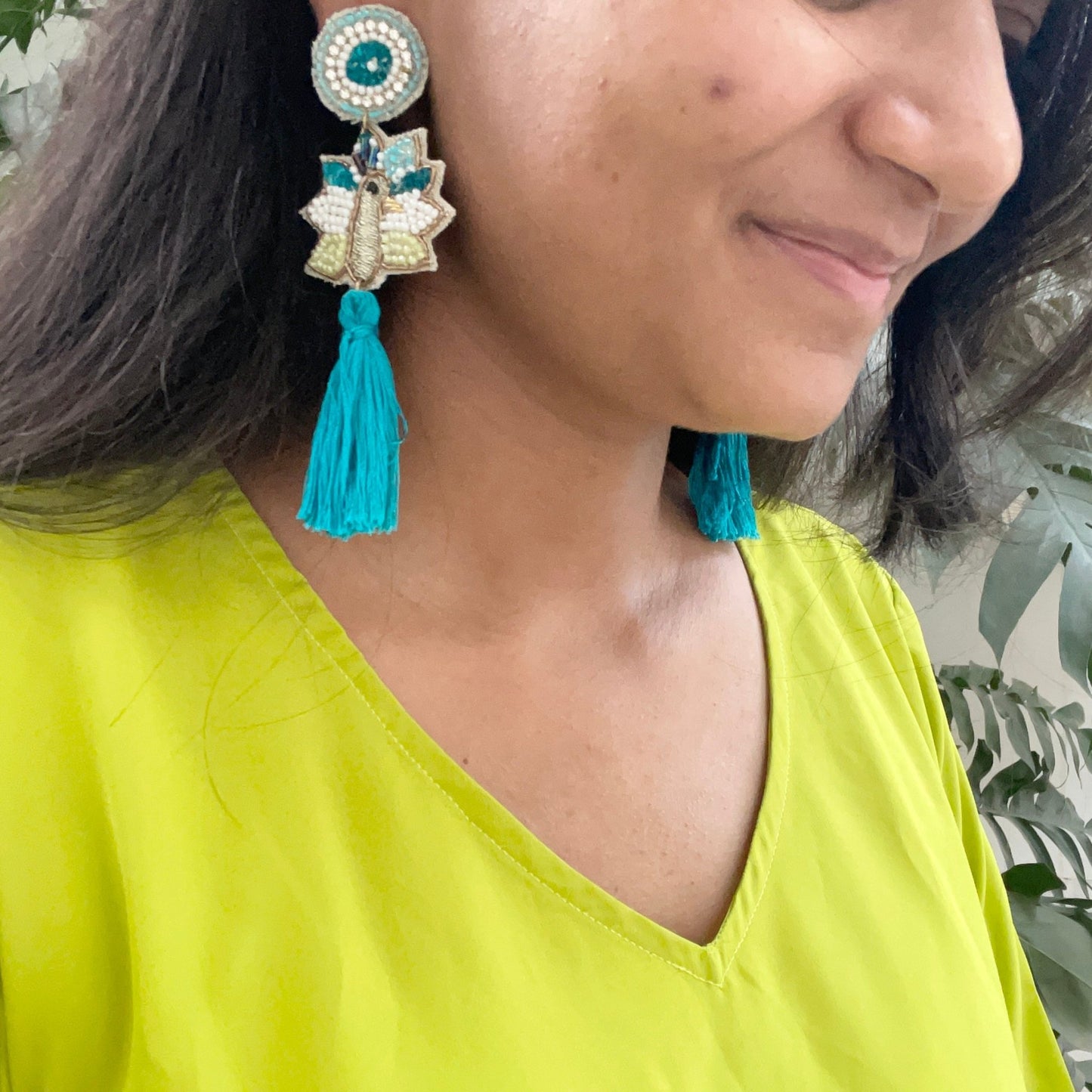 Quirky zardosi work peacock danglers - Kalakari