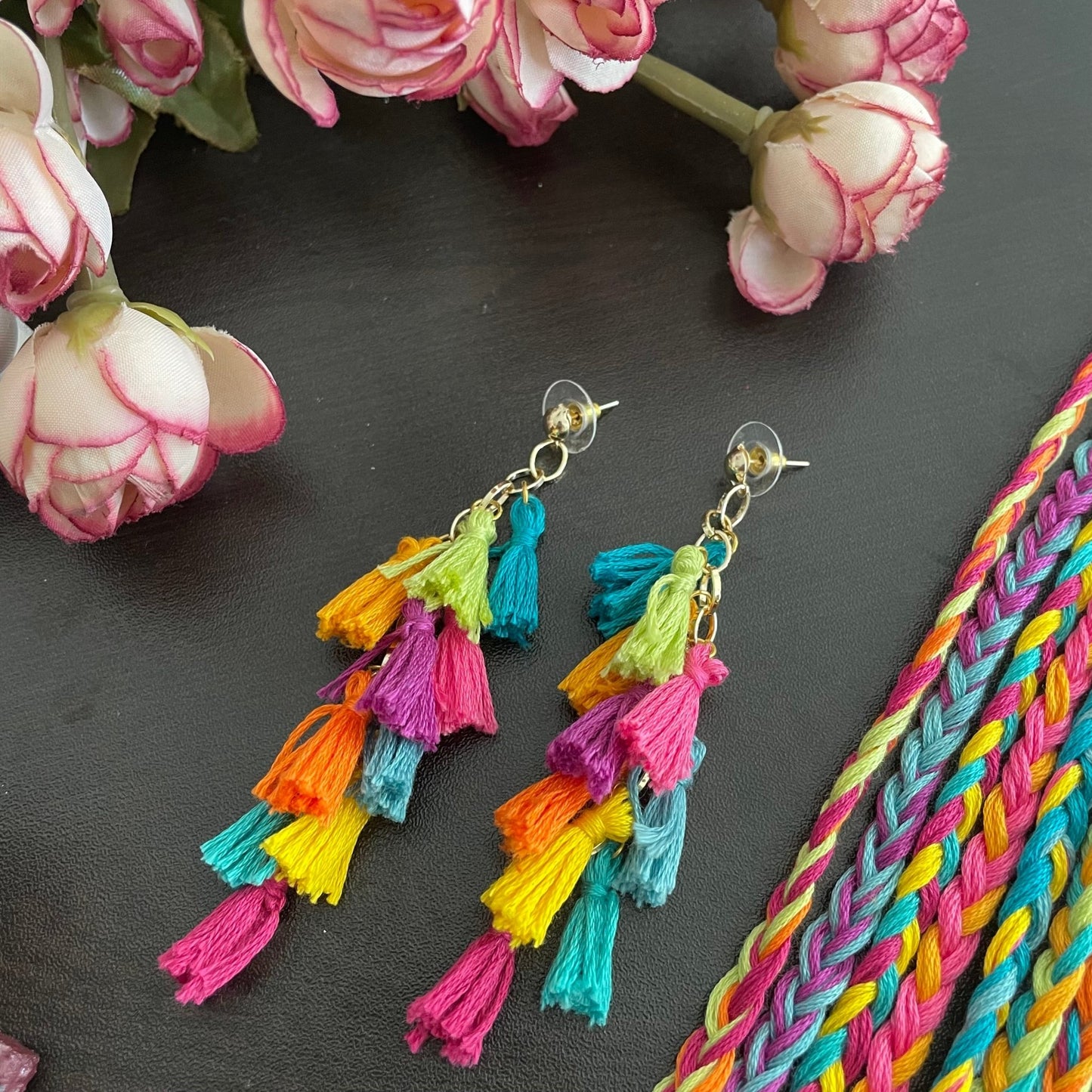 Rangrez earrings and hair braids - Kalakari