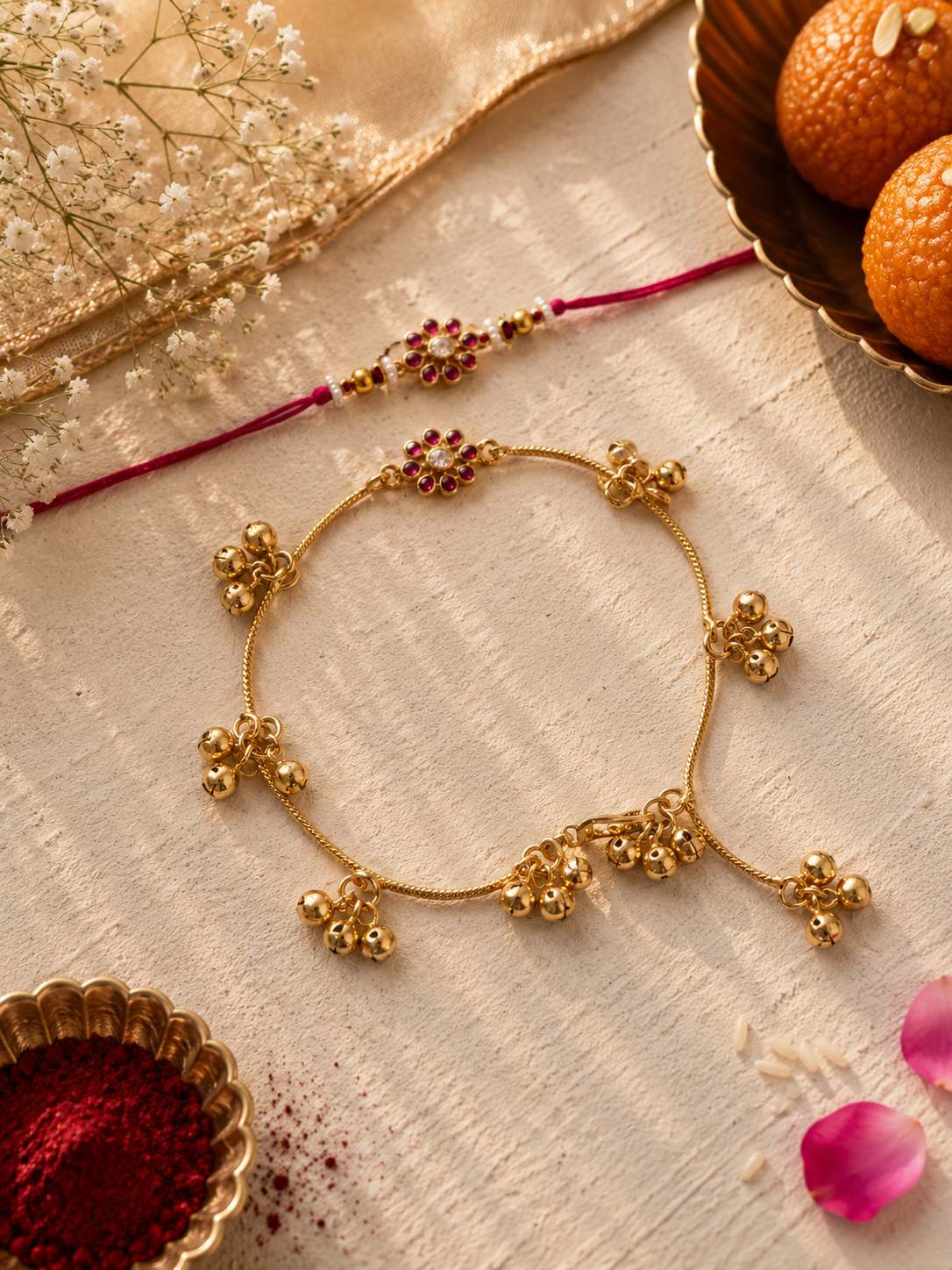 Polki floral rakhi and bhabhi rakhi
