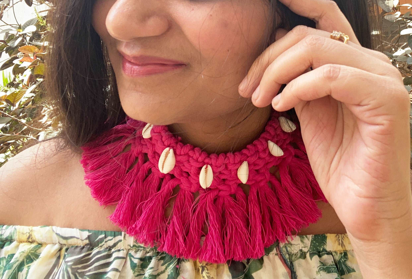 Fuschia pink boho necklace