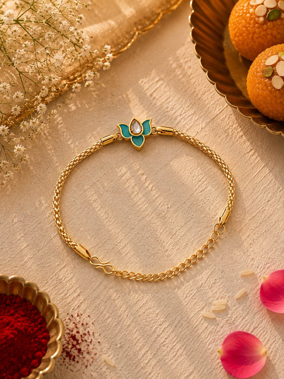 Kundan rakhi and lumba set