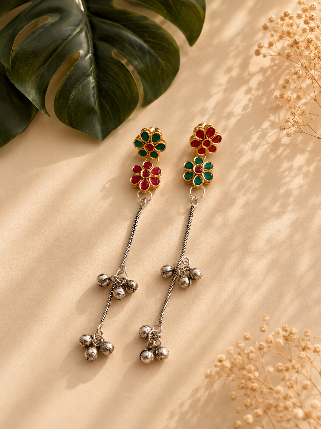 Kashmiri floral kundan earrings