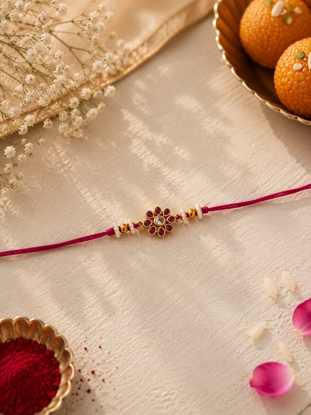 Polki floral rakhi and bhabhi rakhi