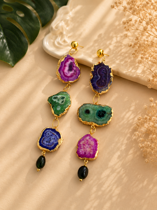 Multicolored statement agate stone earrings