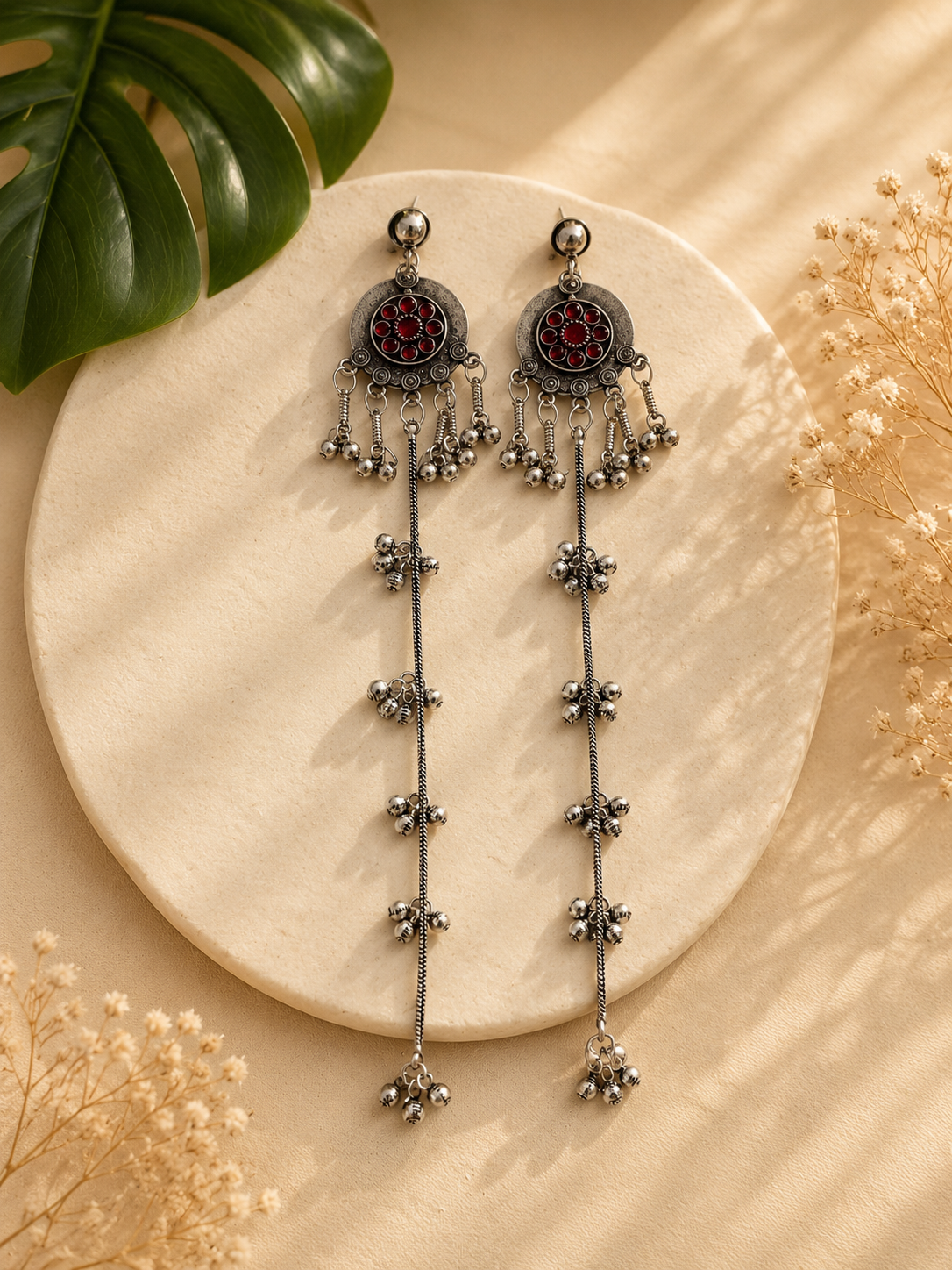 Kashmiri silver long earrings