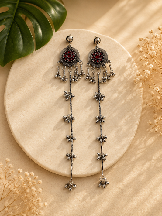 Kashmiri silver long earrings