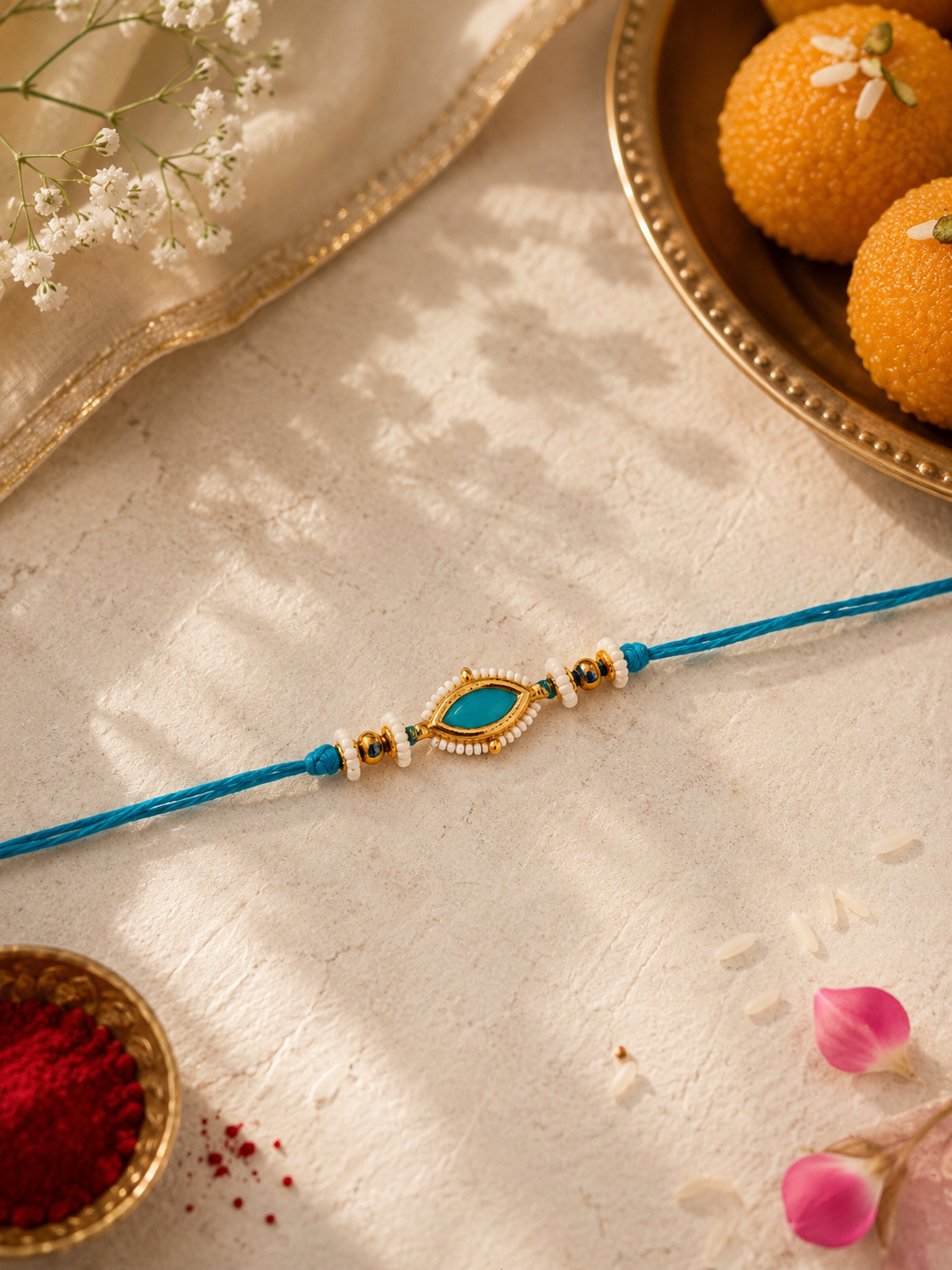 Kundan rakhi and lumba set