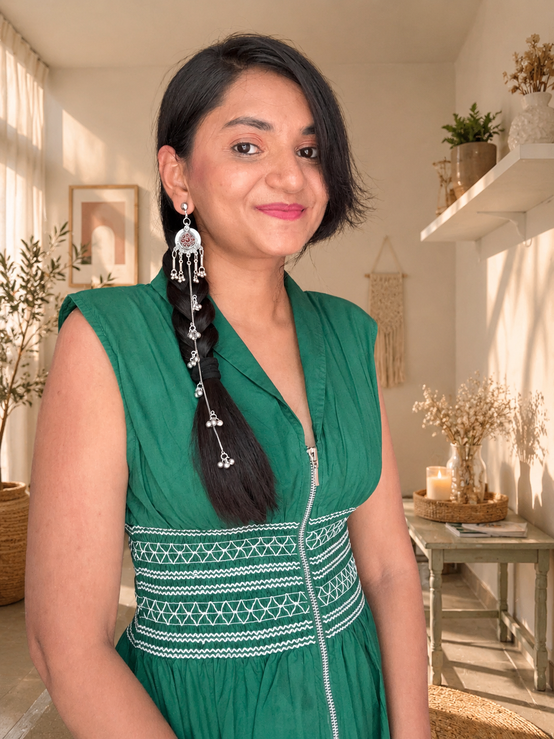 Kashmiri silver long earrings