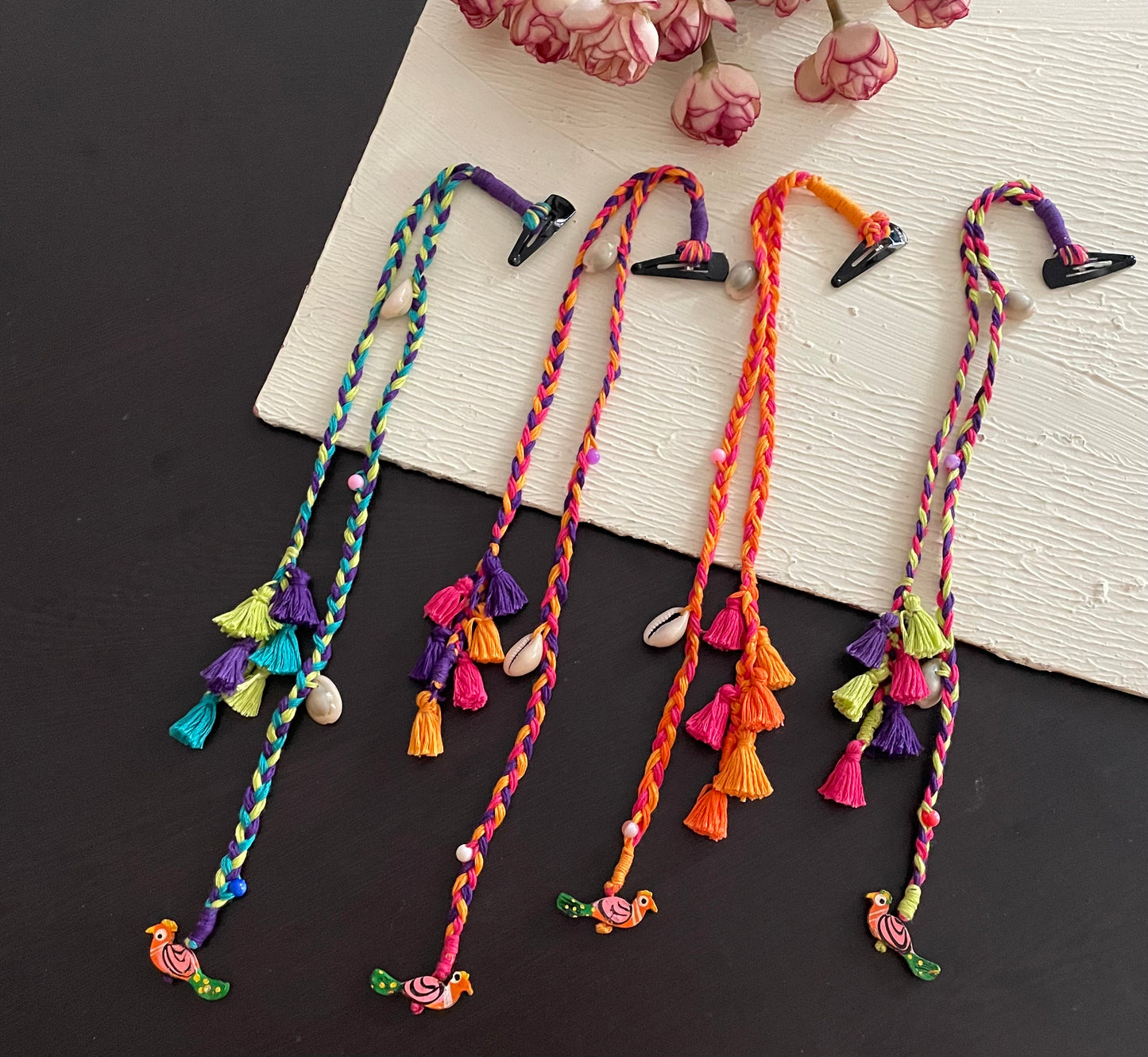 Boho mini tassels peacock hair clip