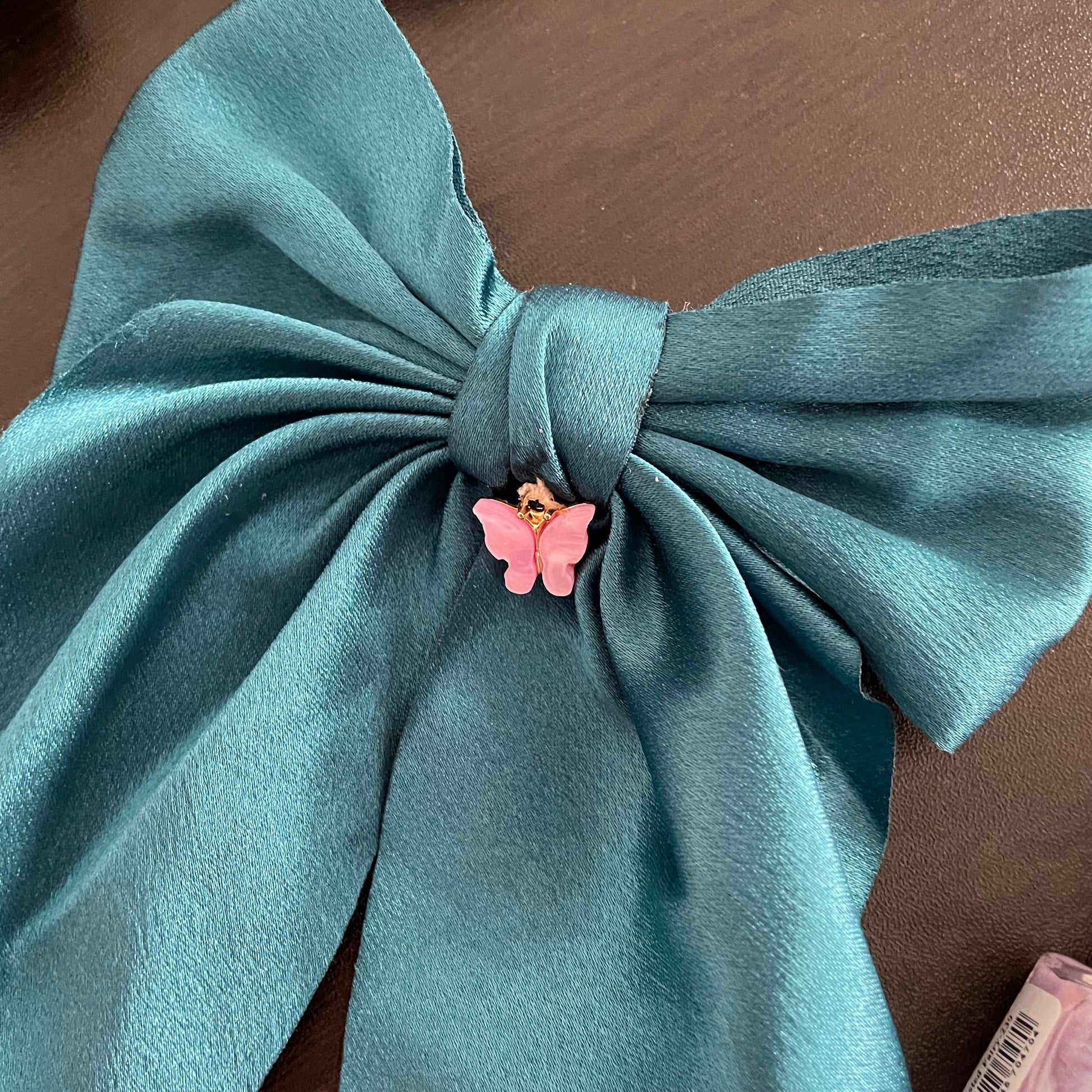 Blue satin hair bow