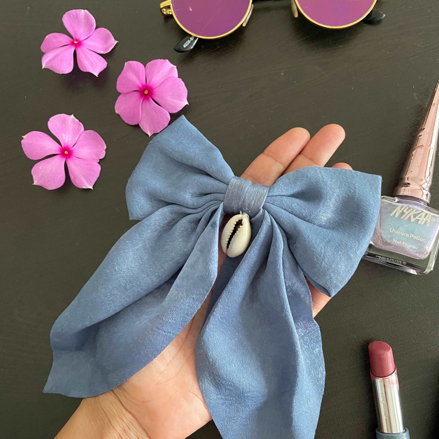 Baby blue velvet bow