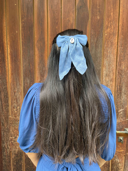 Baby blue velvet bow