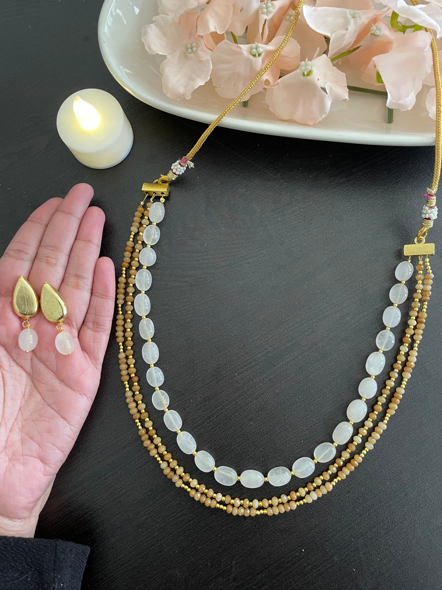 Opal and onyx layered necklace