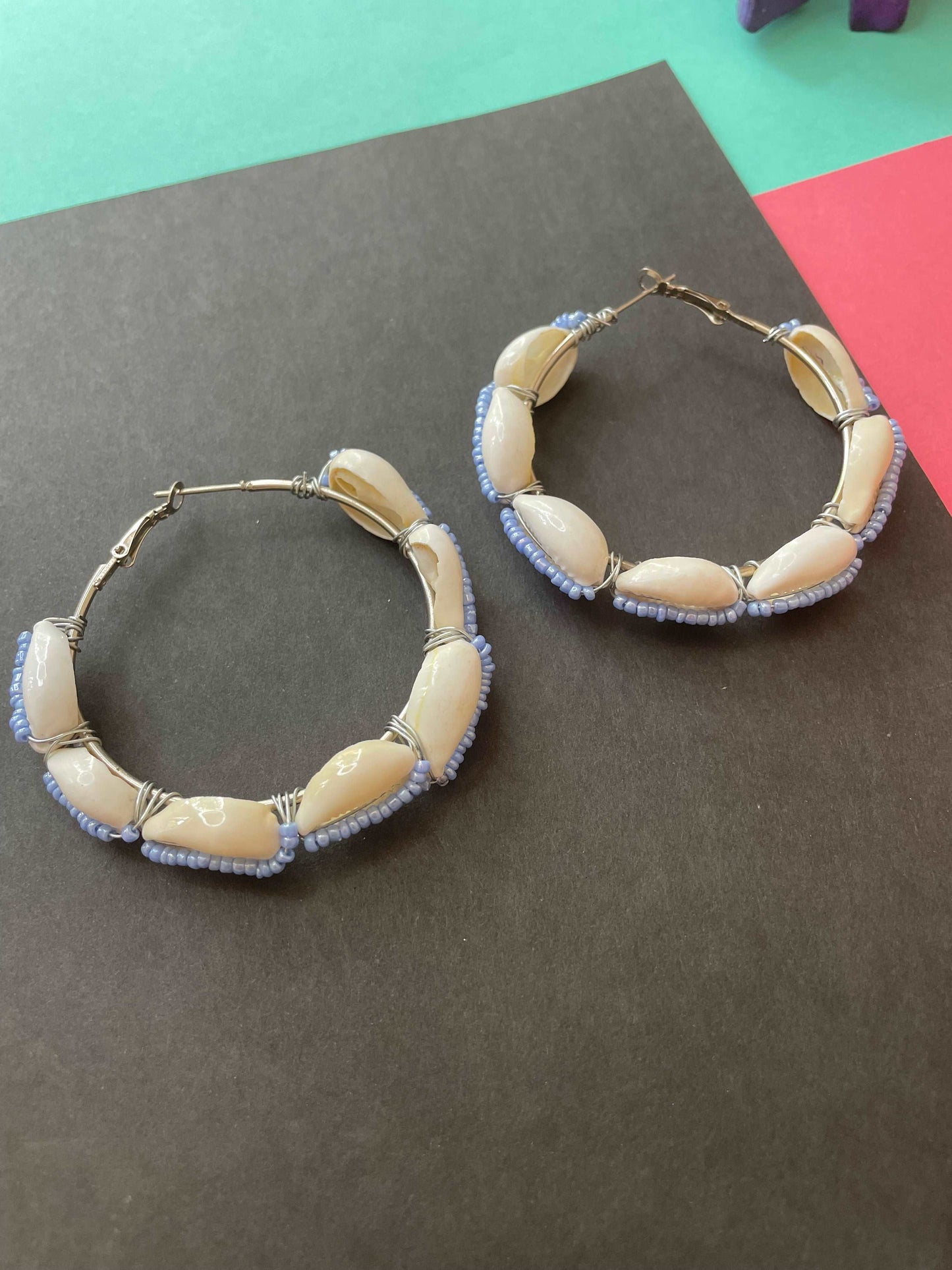 Blue beaded shell earrings