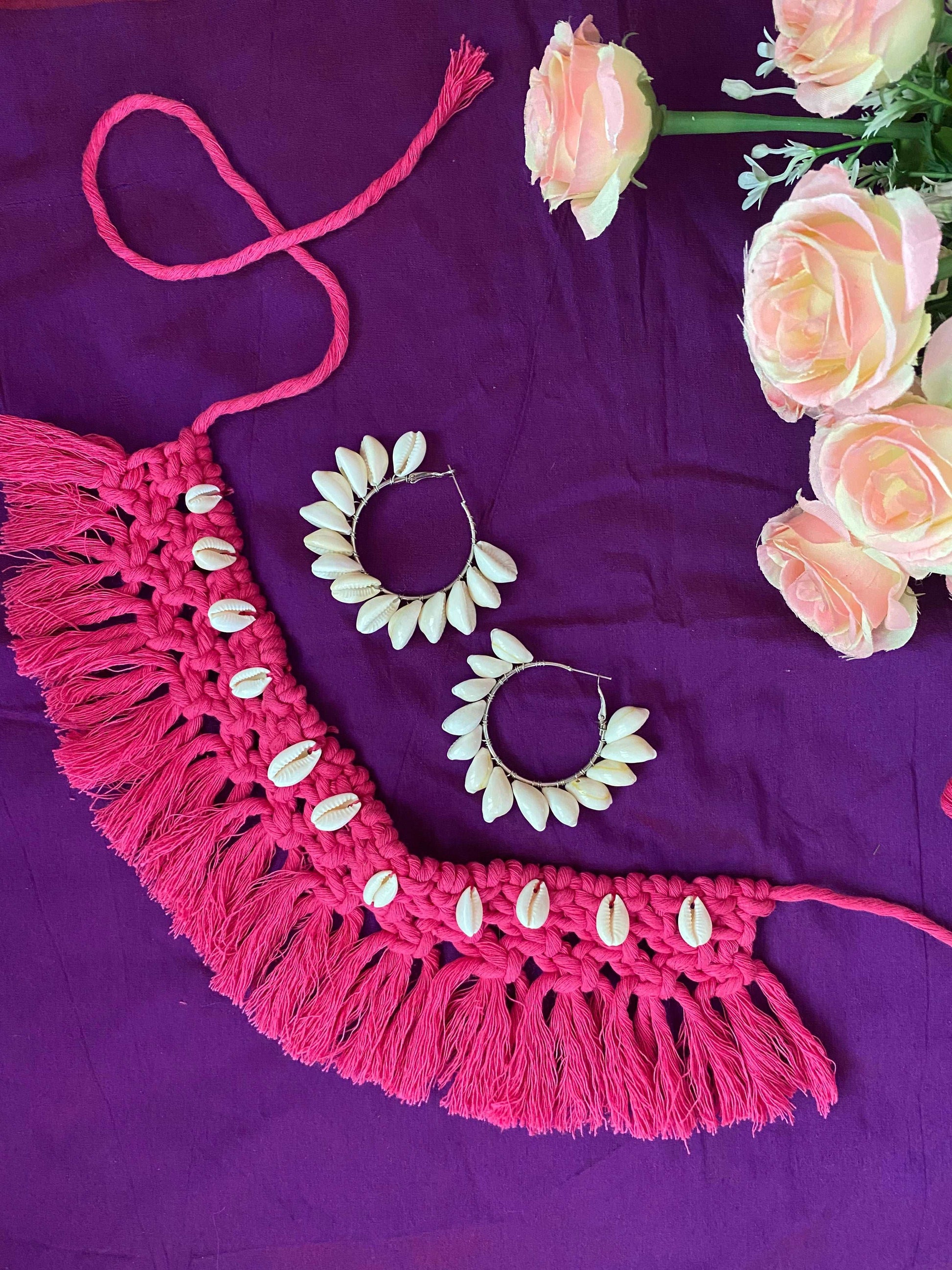 Fuschia pink boho necklace