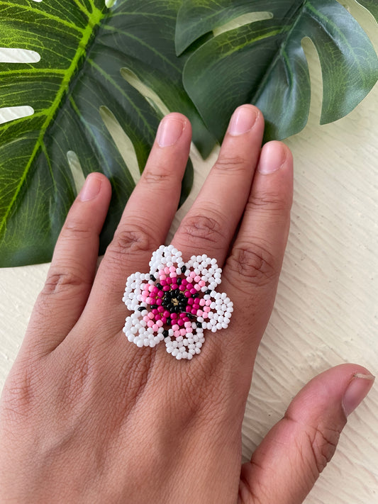 Quirky beaded floral ring