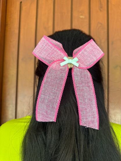 Pink jute hairbow