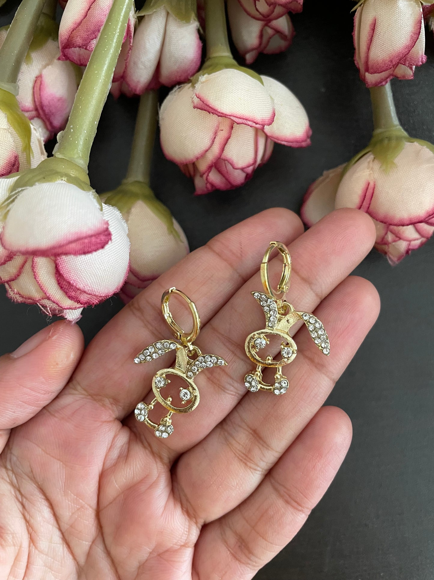 Dainty rhinestone bunny danglers